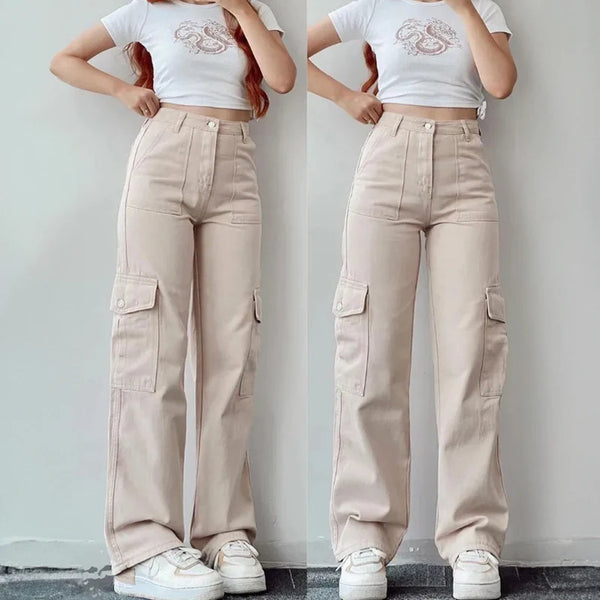 Calça Cargo Pantalona Cintura Alta Feminina - Olivia