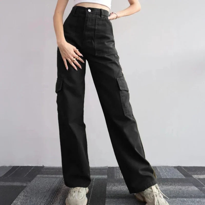 Calça Cargo Pantalona Cintura Alta Feminina - Olivia